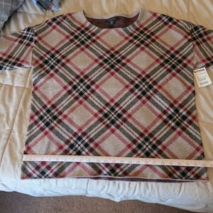 Tahari Plaid Knit Sweater - Beige, Black & Red